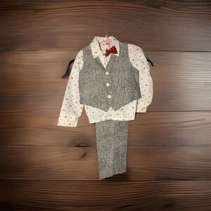 Vintage Happy Fella 3 Pc Set Suit Vest Pants Shirt Plus Clip On Bow Tie Size 4